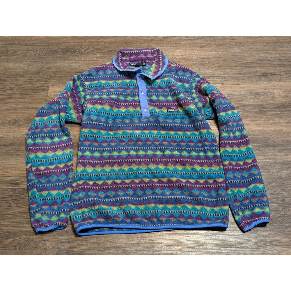 Patagonia Synchilla Snap-T Fleece Pullover Large Geometric Purple Made in USA